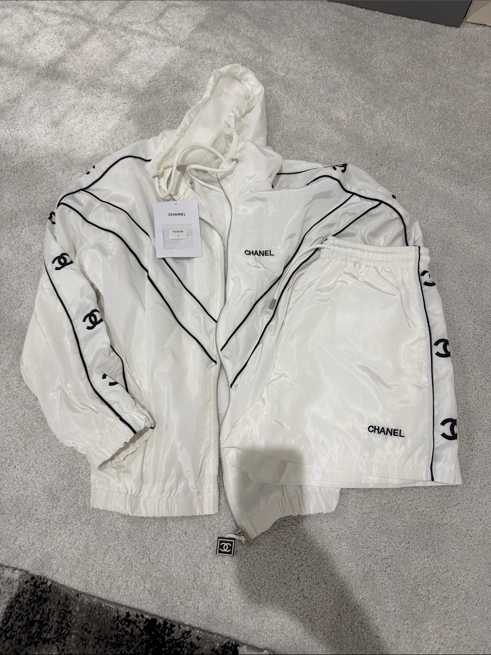 White Hooded Rain Jacket and Shorts Set